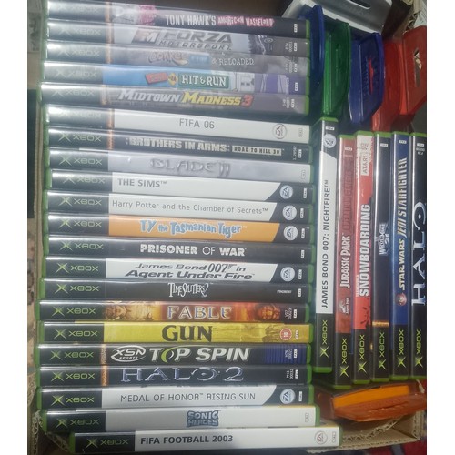 376 - An Xbox 360 & a Playstion in boxes together with 4 boxes of assorted Xbox, Xbox 360, PC & playstaion... 