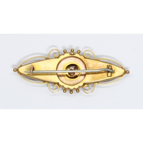 15 - An antique 9ct gold brooch set with paste, sponsor 'C&Co', Glasgow 1912, length 45mm, gross weight 3... 