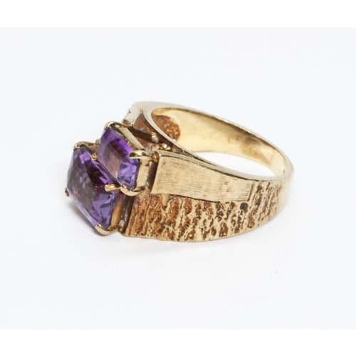 46 - A hallmarked 9ct gold brutalist style amethyst ring, gross weight 6.1g, size L.