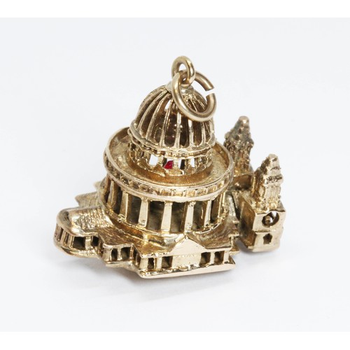 73 - A 9ct gold charm modelled as St Pauls, fitted with internal LED, sponsor 'Zld', London 1964, height ... 