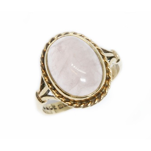 97 - A hallmarked 9ct gold rose quartz cabochon ring, gross weight 2.9g, size J.