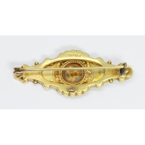 122 - A Victorian diamond brooch, marked '9ct', length 45mm, gross weight 2.4g.