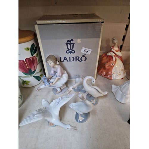 599 - Lladro figurine ‘Best Friend’ (07620) in original box together with 4 Lladro geese