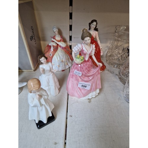 598 - 5 Royal Doulton figurines including ‘Miss Kay’ HN3659, ‘Special Occasion’ HN4100, 'Wistful’ HN2396 e... 