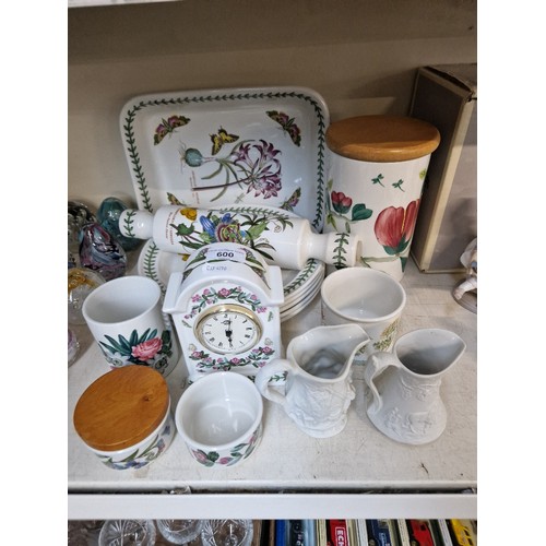 600 - 15 Portmeirion items including rolling pin, large dish approx 31 x 25 centimetres etc.