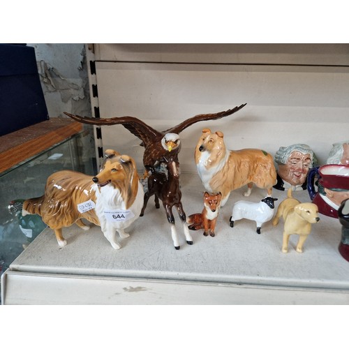 644 - Beswick Bald Eagle (1018) with 6 further Beswick animals including Rough Collie (3129)