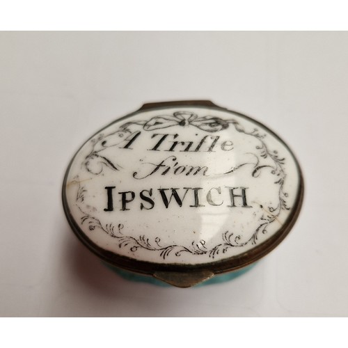 696 - A Bilston enamel box 'A Trifle from Ipswich'.