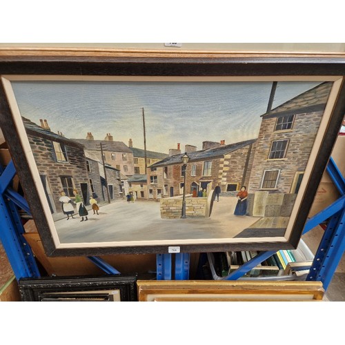 764 - M V Hutchinson (British, 20th century), 'The Fold, Rawtenstall', street scene, oil on board, signed ... 