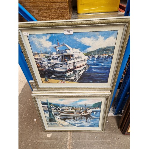 767 - Rod Jordan (20th century), five oil on boards depicting boats, each signed 'Jordan R', all framed an... 