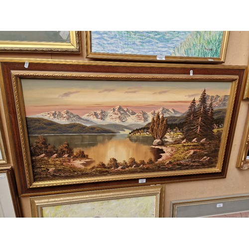 795 - 20th century, oil on canvas, Alpine landscape scene, 98cm x 48cm, signed 'H Franke' to lower right, ... 