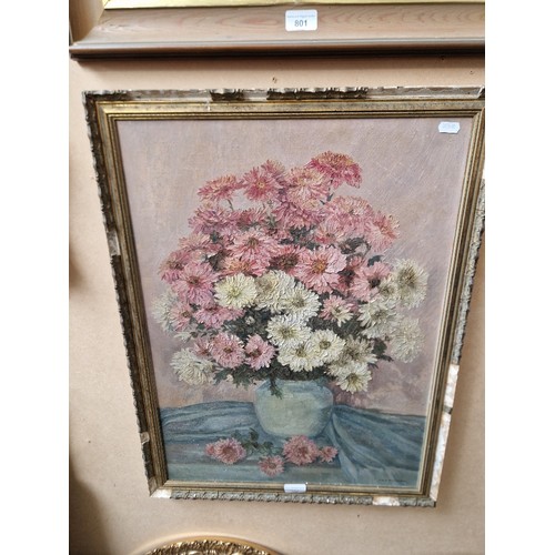 802 - D M Downham (British, 20th century), oil on board, still life of flowers, 45cm x 60.5cm, signed to l... 