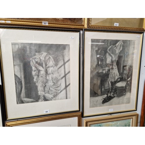 808 - Helen Davies (British, 20th century), two charcoal studies of women, one signed to lower right, each... 