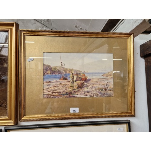 812 - Henry Hughes Richardson (British, 1882-1964), watercolour, coastal scene, framed and glazed, 51.5cm ... 