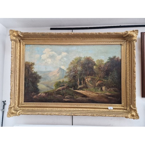 824 - 19th century school, oil on canvas, landscape scene, 89.5cm x 54cm, unsigned, gilt frame, 112cm x 76... 