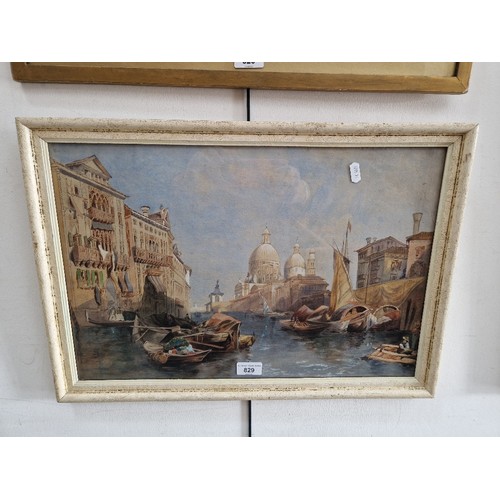 829 - James Holland, venetian scene, watercolour, 51cm x 34cm, monogrammed and dated (18)44, framed and gl... 