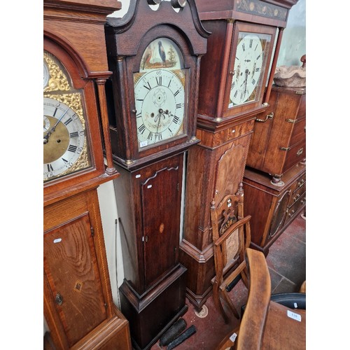 874 - A 19th century eight day oak longcase clock with weights and pendulum, the dial marked 'William Tole... 