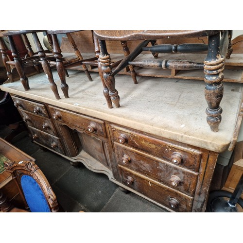 878 - A Victorian pine sideboard with single plank beech counter top.