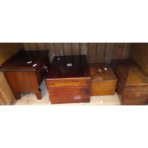 68 - Four wooden boxes including sarcophagus style, inlaid mother of pearl, marquetry, etc