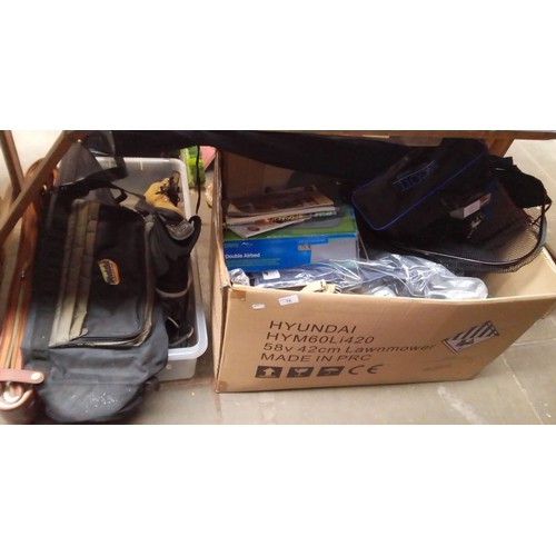 78 - 2 gun cases, a [pair of fishing waders, wellington boots, life jacket, fishing reels, air bed, landi... 