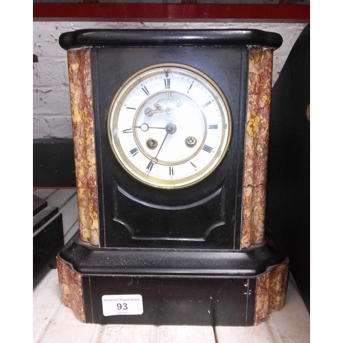 93 - A small slate and marble mantle clock