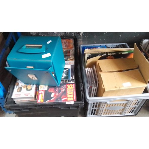 206 - 2 crates of DVDs, CDs, LPs and singles and 3 boxes of books including Harry Potter