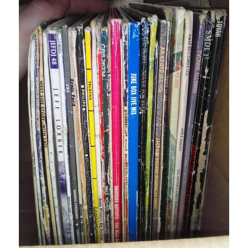 199 - A box of vinyl LP records, rock and pop including The Jam, Toya, Simple Minds, Strawbs, Elvis Costel... 