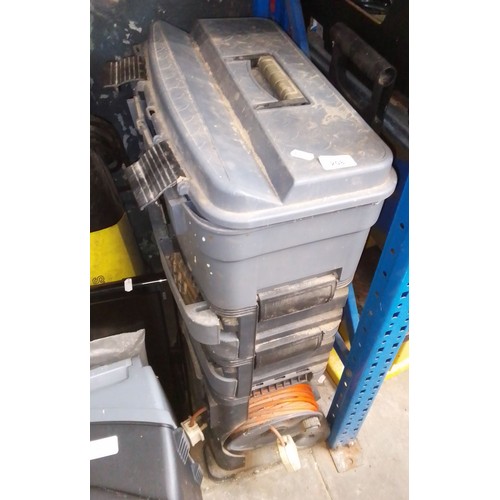 208 - A wheeled tool box with various compartments and its contents