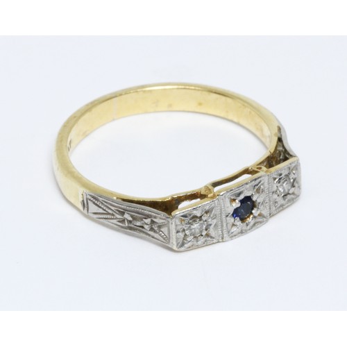 155 - An antique Art Deco style diamond and sapphire ring, marked '18ct' and 'PLAT', gross weight 3.3g, si... 