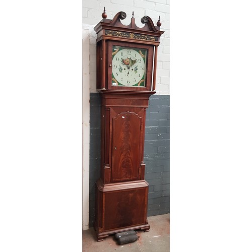 934 - A 19th century eight day mahogany long case clock with painted moon dial by Wignall, Ormskirk, compl... 