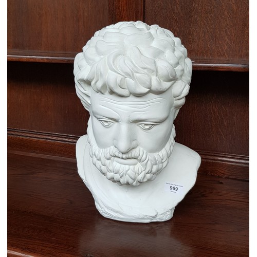 969 - A chalkware bust of Zeus, height 38cm.