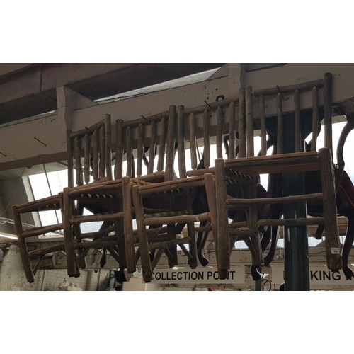 982 - A set of four chairs labelled 'Old Hickory, Shelbyville IN, est.1899'.