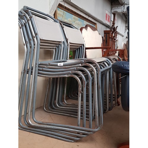 981 - A group of 10 stackable tubular metal & canvas chairs.