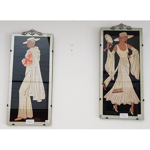 856C - A pair of 1930s decorative pictures on glass depicting dancers.