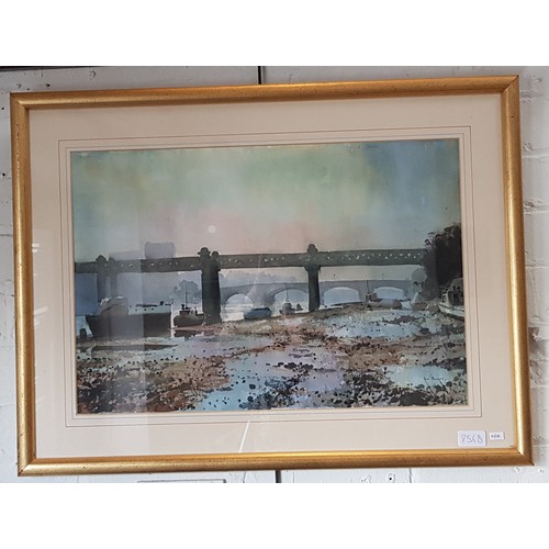 856B - Rod Pearce (British b.1942), watercolour, London scene depicting Putney Bridge, 55cm x 37cm, signed ... 