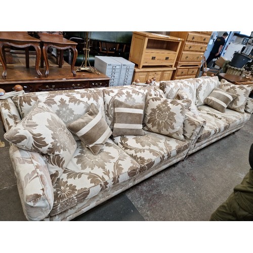 992 - A pair of Duresta drop end sofas, upholstered in cream and grey cut velvet with feather filled cushi... 