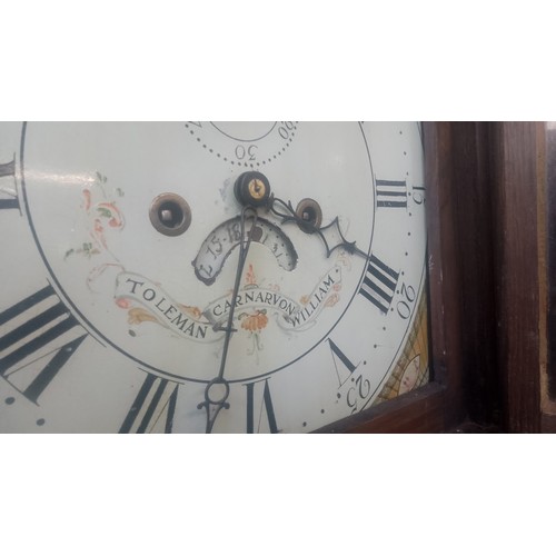 874 - A 19th century eight day oak longcase clock with weights and pendulum, the dial marked 'William Tole... 