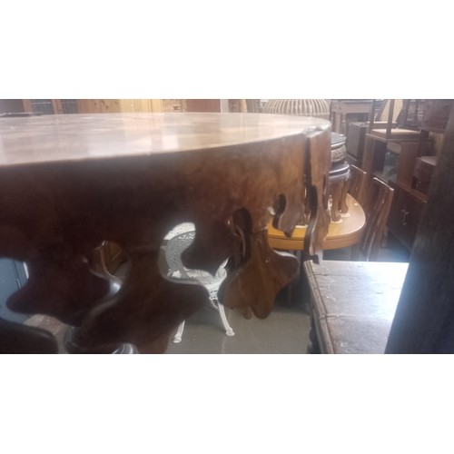 903 - A Victorian oak and walnut parquetry inlaid pedestal table with various specimen woods to the top.