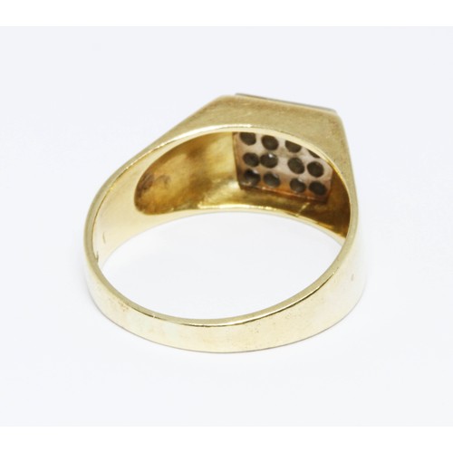 176 - A pave set diamond signet ring, marked '750', gross weight 7.2g, size U.