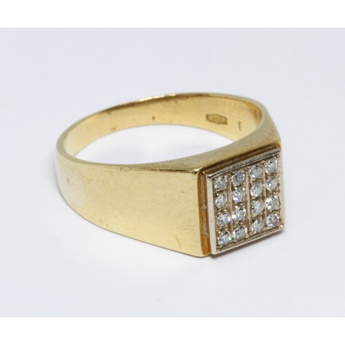 176 - A pave set diamond signet ring, marked '750', gross weight 7.2g, size U.