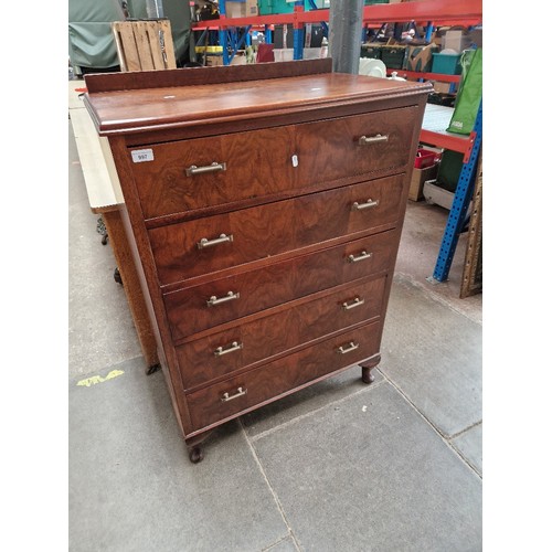 997 - A 1930s Art Deco walnut chest of drawers.