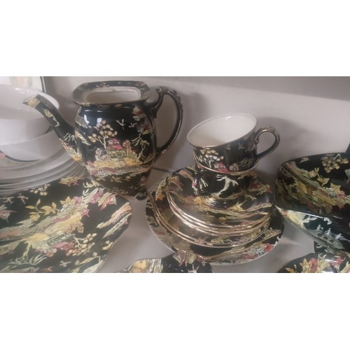 633 - Collection of Royal Winton Grimwades table ware in black and yellow Chinese style - approx. 25 piece... 