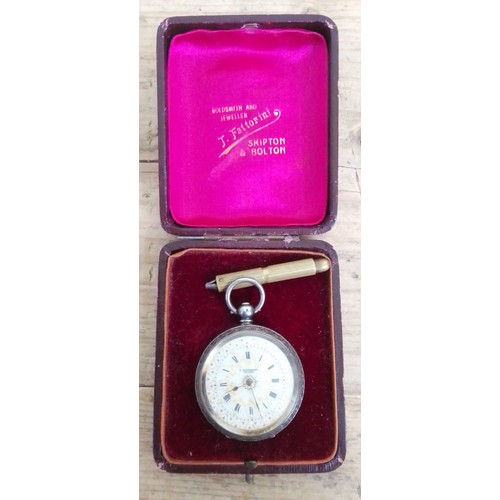 244 - A gold plated full hunter pocket watch and a ladies silver cased pocket watch with keys and original... 