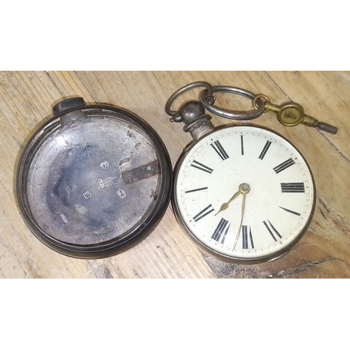 245 - A 19th century hallmarked silver pair cased verge pocket watch and others.