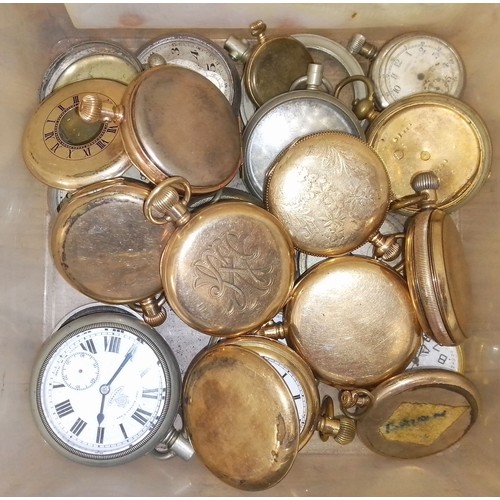 275 - A box of assorted pocket watches including gold plated, all as found.