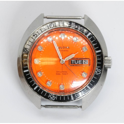 237 - A Bulova Snorkel 666 feet stainless steel diver's watch, circa 1960s, case width 40mm, signed orange... 