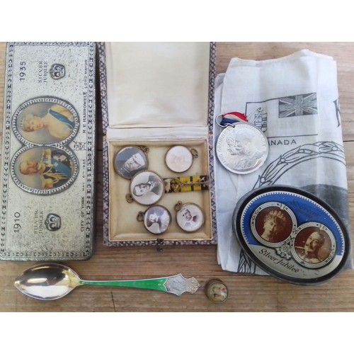 345 - A collection of George V commemorative items together with generals portrait miniatures.