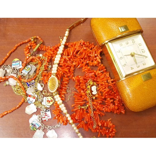 358 - A mixed lot including coral, a silver charm bracelet, a ladies Aflex watch.