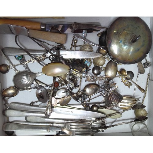 453 - A box including hallmarked silver, eastern white metal and silver plate etc.