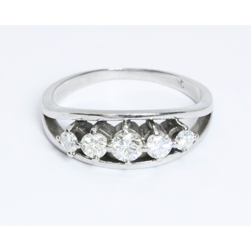 462 - A five stone diamond ring, the round brilliant cut stones weighing approximately 0.07, 0.13, 0.22, 0... 