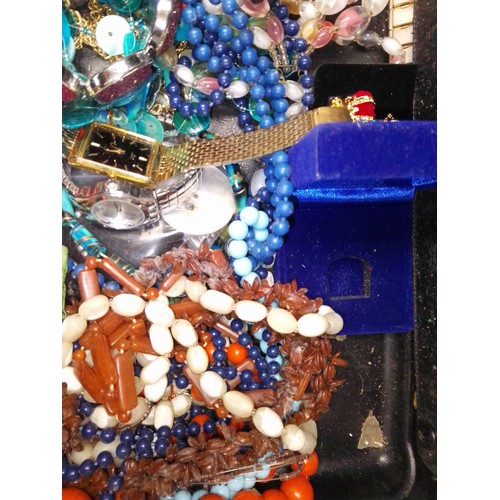 718 - A case of assorted costume jewellery & watches